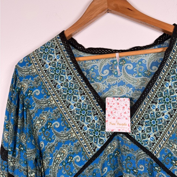 Free People Luna‎ Scarf Print Tunic Blouse Ocean Combo - Picture 3 of 7